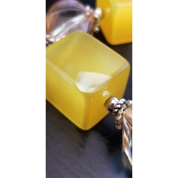 Vintage Yellow Moonglow Cube Necklace & Earring Set – 22" Retro Jewelry - Picture 10 of 10